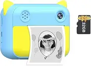 Cute Instant Print Camera 1080P Digital Video Camera Dual Camera Lens 12MP 2.4 Inch Screen Built-in Battery with 32GB TF Card Birthday Festival Boys Girls Blue