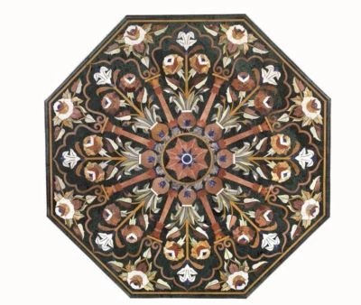 36" Marble Table Top Semi Precious Stone Marquetry Handicraft Pietra Dura