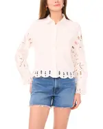 Vince Camuto Embroidered Scallop Hem Blouse