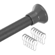 Spring Tension Curtain Rod 27.5 - 47 Inch with 12pcs Shower Curtain Ring, Grey