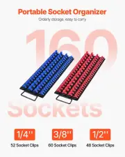 Portable Socket Organizer Set 2PCS 160 Clips Steel Socket Tray Metric/SAE