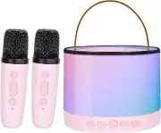 Mini Karaoke Machine for Kids with 2 Wireless Mics and LED Color Lights
