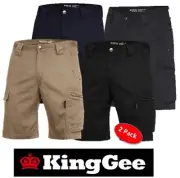 KING GEE-2 PAIRS- MENS "TRADIES"- NARROW FIT- SUMMER - CARGO WORK SHORT - K17340