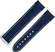 [KAVJU] 20mm Blue White Line High Density Nylon Cowhide Watchbands For Omega Strap For AT150 Seamaster 300 Planet Ocean De Ville Speedmaster Curved End Watch Band