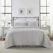 Laura Ashley Felicity Collection Quilt Set-100% Cotton, Reversible, All Season Bedding with Matching Sham(s), Pre-Washed for Added Softness, Twin, Soft Grey