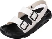 [Harssidanzar] Summer Mens Sandals Double Buckle Adjustable Slides Flat Beach Sandals KM242US