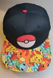 Pokemon Black Red Multicolor Snapback Hat Cap 2018 Youth OSFM Size with Sticker!