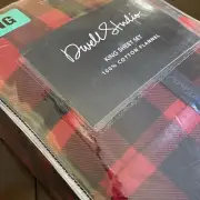 Dwell Studio KING Sheet Set Cotton FLANNEL Red Black BUFFALO PLAID NIP 4pc