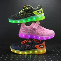 在飛比找蝦皮購物優惠-【新店促銷】款兒童發光鞋USB充電LED燈鞋蜘蛛款跑馬燈童鞋