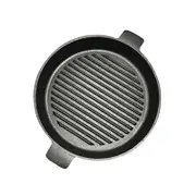SOGA 26cm Round Ribbed Cast Iron Frying Pan Skillet Steak Sizzle Platter with Handle