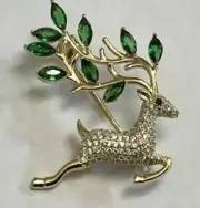 3.00Ct Round Real Moissanite Deer Leaf Charm Brooch Pin 14K Yellow Gold Plated