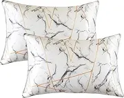 THXSILK Set of 2 Natural Mulberry Silk Pillowcase for Hair and Skin, 6A+ Grade Mulberry Silk Pillow Case Standard Size, Real Silk Pillowcase with Concealed Zipper(White Marble, Standard)