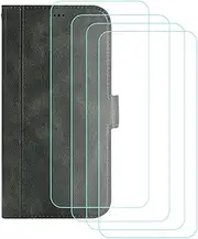 LCEHTOGYE Cover for Samsung Galaxy A05S + 4 Slice HD Tempered Glass,Shell PU BracketBumper Protective Back Case - Anti-Scratch Screen Protector for Samsung Galaxy A05S-YSN2 -Green