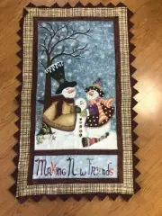 hand stitched quilt quilted wall hanging Holiday Making New Friends snowmen