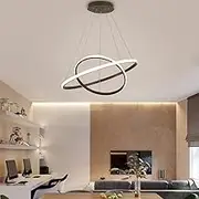 Mengjay Modern LED Chandelier Dining Table LED 2 Rings Three Colour Temperatures Dimmable Pendant Lamp Living Room Ceiling Lamp Bedroom Understandable Height,40+20CM (Black)