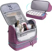 Travel Toiletry Bag, Premium Hanging Cosmetic Organizer, Waterproof Makeup Container W/ Sturdy Hook for Women,Purple