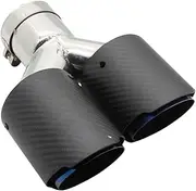 Car Carbon Fiber Matte Muffler Tip Y Shape Double Exit Exhaust Pipe Mufflers Nozzle Decoration Universal Stainless Blue(Right 77mm-101mm)