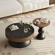 LYXWGRZD Nesting Coffee Table Set of 2, Circle Decorative Center Table with Wooden Top and Metal Base, for Small Space Living Room Office