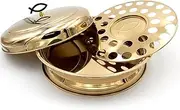 Rincon Cristiano | Comm Tray | Capacity for 33 Cups and Large Amount of Wafers | Stackable | Base, Disk with Bread Plate Integrated and Cover | Stainless Steel | Brass Tone