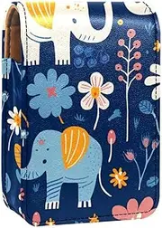 Travel Lipstick Organizer Case,Lipstick Case Portable Makeup Bag with Mirror,Animal Elephants Cartoon