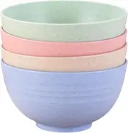 4 Pack 26 Oz Wheat Straw Bowls Reusable Salad Bowls,Durable & Lightweight, Perfect for Home, Parties, Camping, and Outdoor Use Dishwasher Safe (4, Pink, Blue, Green, Beige)