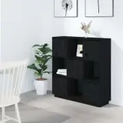NNEVL Highboard Black 110.5x35x117 cm Solid Wood Pine