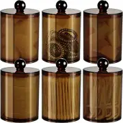 6 Pack Qtip Dispenser Apothecary Jars Bathroom with Labels - Qtip Holder Storage