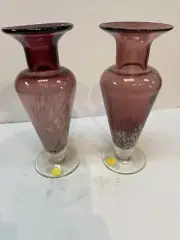 Pair of Hand-Blown Glass Purple Vaes