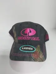 Mossy Oak Strapback Hat Cap Ladies OSFM Black Pink Camo Logo Trucker Hook Loop