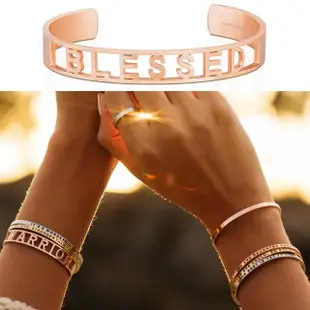 【MantraBand】美國悄悄話 BLESSED 玫瑰金手環 新款小寬版 幸運福氣(悄悄話手環)