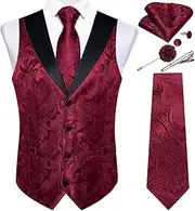 [DiBanGu] Men's Paisley Waistcoat and Necktie Pocket Square Cufflink Vest Suit Set for Tuxedo