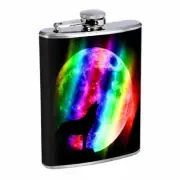 Rainbow Wolf Em1 Flask 8oz Stainless Steel Hip Drinking Whiskey