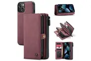 For iPhone 13 mini Case, Wallet PU Leather Detachable Flip Cover, Red