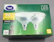Great Value LED Dimmable Floodlight Bulb Soft White 90W 13W, PAR38 (2 Bulbs) New