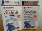 TRUFORM Unisex Closed Toe Thigh High Dot Band 30-40mmHg Beige Small Lot of 2 New