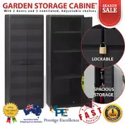 Outdoor Garden Storage Cabinet with 3 Shelves Adjustable Lockable Cupboard Black