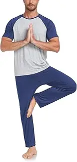 [COLORFULLEAF] Men's Pajamas Set Bamboo Rayon Soft Sleepwear Short Sleeve and Pants Pjs Sleep Set With Pocket