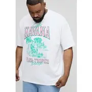 Mens White Plus Oversized Havana Palm Print T-Shirt