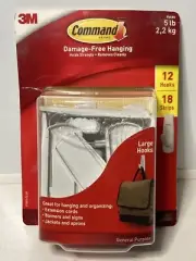3M Command Strips Damage-Free Hanging 5lb, 12 Large Utility Hooks, 18 Strips