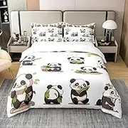 Children's Panda 100% Cotton Duvet Cover, Cute Panda Comforter Cover for Boys Girls, Kawaii Panda White Black Printed Bedding Set Beautiful Animal Theme Duvet Cover with Zip Ties 155 x 220 cm
