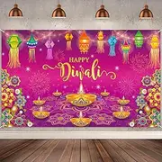 Happy Diwali Backdrop Banner Decorations for Home Wall Hanging, Indian Diwali Photo Booth Props Background Banner for Light Celebration Festival Party Supplies, 43x73 Inch