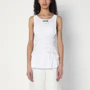 [Moschino] White Tank Top In Cotton With Laces 42 IT White