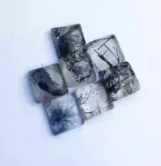 Natural Black Rutilated Quartz Square Shape Cabochon, Loose Gemstone For Jewelry