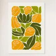 Galrie Vibrant Yellow Bell Pepper Art Print - Abstract Kitchen Wall Decor, White Frame, 70 x 100cm (28 x 40inch)