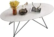 Nordic Oval Marble Coffee Table Living Room Wrought Iron Simple Black Metal Base Side Table Modern Furniture End Table