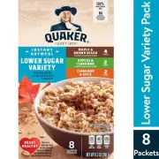 Quaker Instant Oatmeal Lower Sugar Variety Quick Cook Ready 8 Pkt Free Shipping