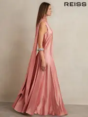 Reiss Pink Fae Satin Cape Maxi Dress (F61534) | $710