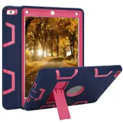 Rugged 3-Layer Heavy Duty Shock Proof iPad 234 Mini Pro Air Case Shell Cover Navy+Rose For New iPad 2017 9.7"