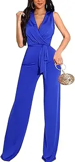 [ZonJie] Women's Summer Casual Jumpsuits Short Sleeve Button Up Cute Loose Drawstring Waist Wide Leg Jumpsuit Romper, 749bblue, Small