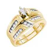 14k Yellow Gold Marquise Diamond Bridal Wedding Ring Set 3/8 Cttw